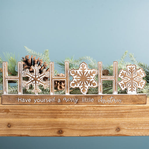 Melrose Ho Ho Ho Tabletop Sentiment Sign, Set of 2, Brown/White