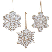 Melrose Glittered Snowflake Ornament, Set of 3, Brown/White - 86579DS