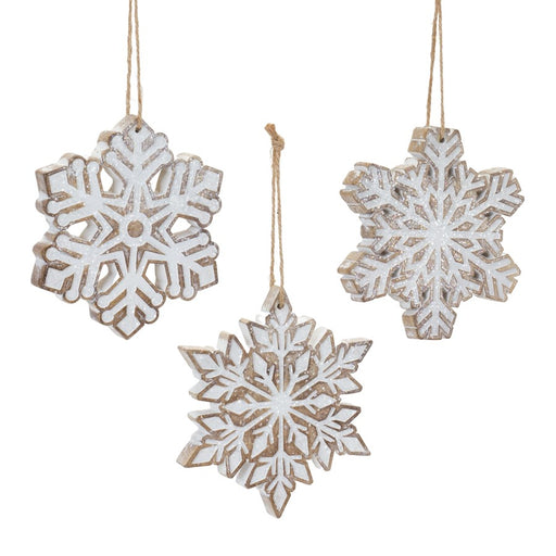 Melrose Glittered Snowflake Ornament, Set of 3, Brown/White - 86579DS