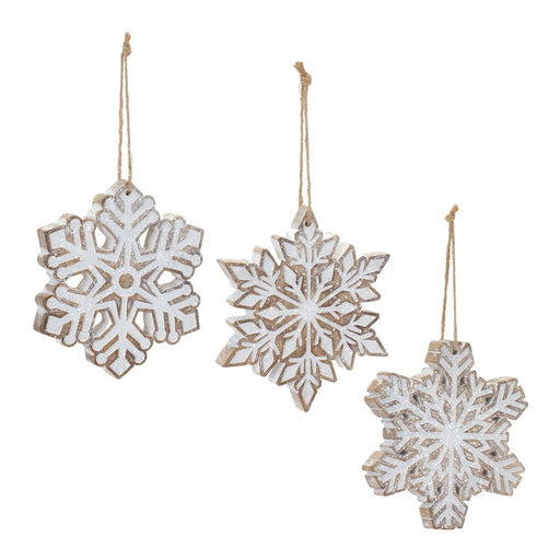 Melrose Glittered Snowflake Ornament, Set of 3, Brown/White