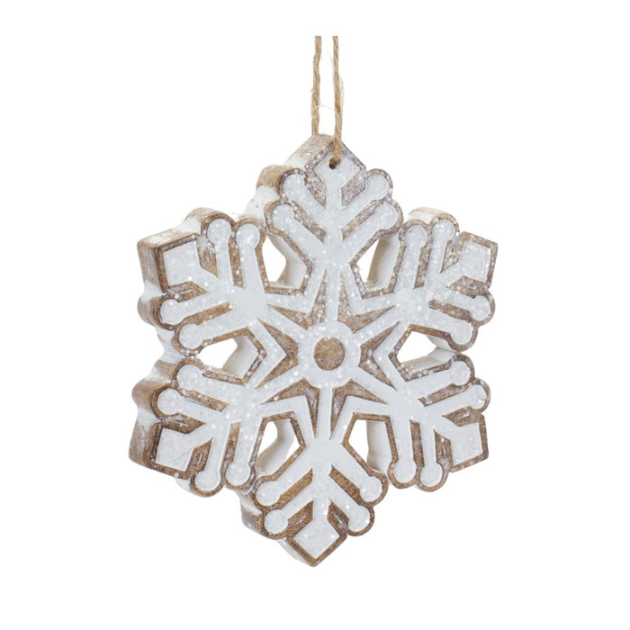 Melrose Glittered Snowflake Ornament, Set of 3, Brown/White