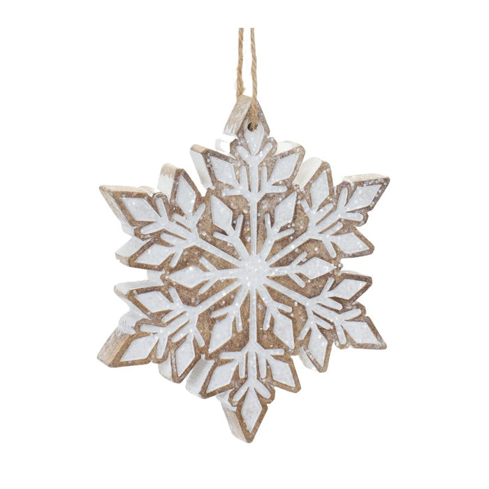 Melrose Glittered Snowflake Ornament, Set of 3, Brown/White