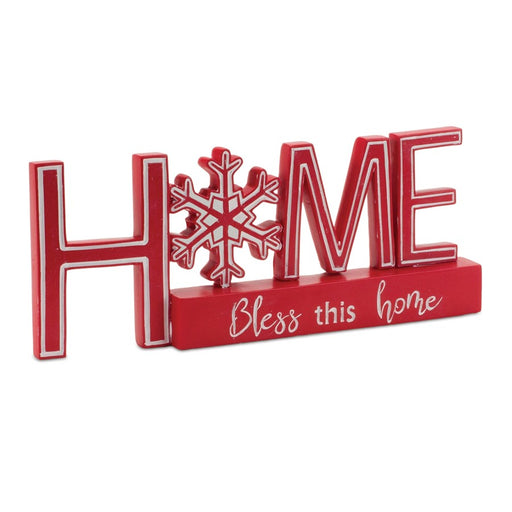 Melrose Snowflake Bless This Home Tabletop Sign 12.5"L, Red/White - 86582DS