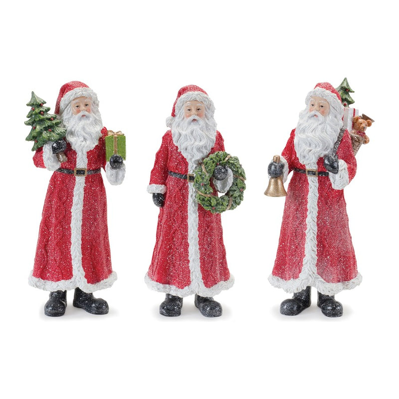 Melrose Glitter Santa Figurine/Pine Accent, Set of 3, Red/Green - 86584DS