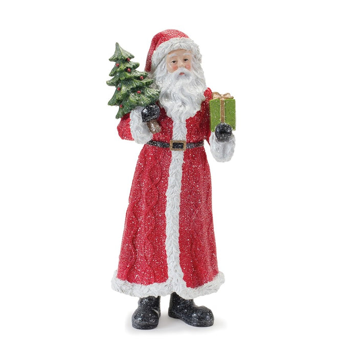 Melrose Glitter Santa Figurine/Pine Accent, Set of 3, Red/Green
