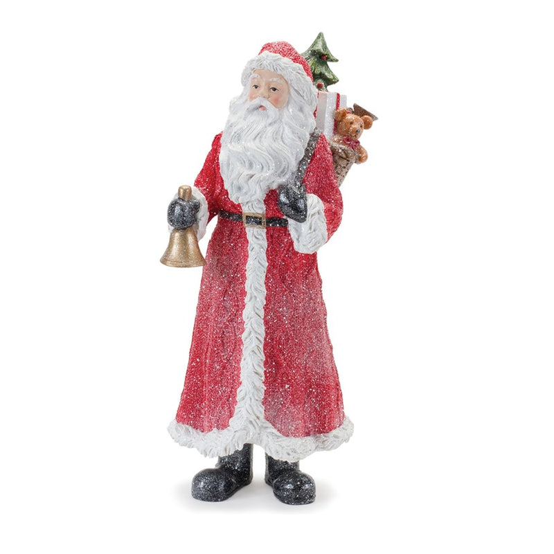 Melrose Glitter Santa Figurine/Pine Accent, Set of 3, Red/Green