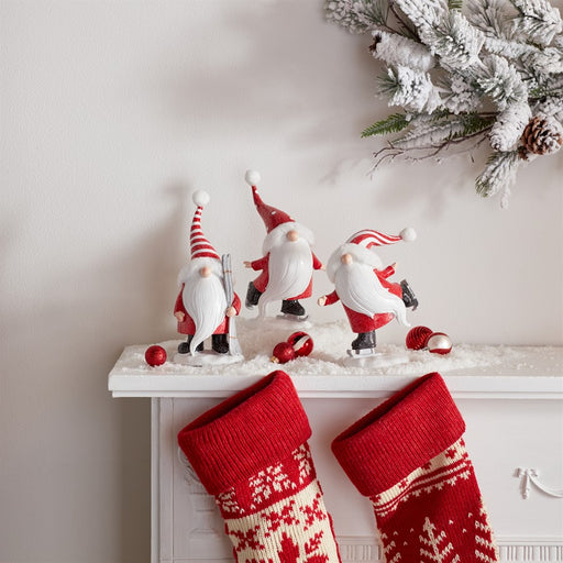 Melrose Int. Winter Sport Gnome Figurines, Set of 3, Red/White