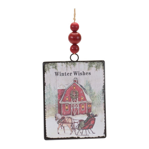 Melrose Glass Winter Wishes Barn Ornament, Set of 12, White/Red/Green - 86589DS