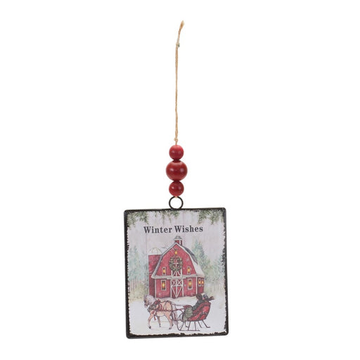 Melrose Glass Winter Wishes Barn Ornament, Set of 12, White/Red/Green