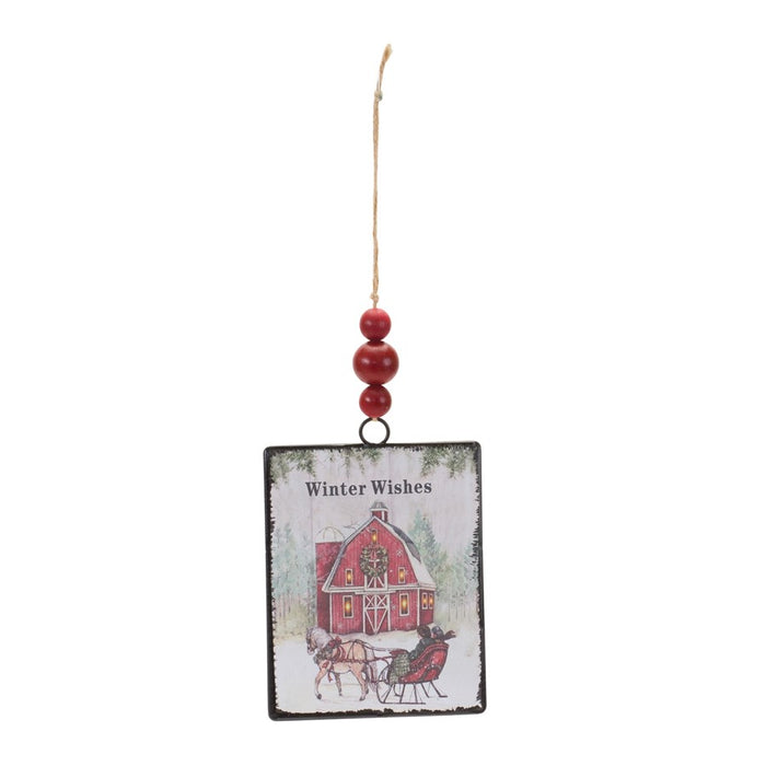 Melrose Glass Winter Wishes Barn Ornament, Set of 12, White/Red/Green