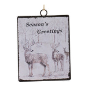 Melrose Glass Seasons Greetings Deer Ornament, Set of 12, White/Brown - 86590DS