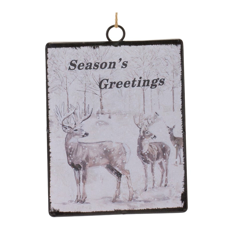 Melrose Glass Seasons Greetings Deer Ornament, Set of 12, White/Brown - 86590DS