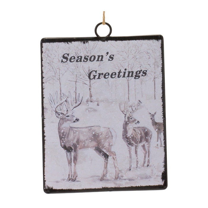 Melrose Glass Seasons Greetings Deer Ornament, Set of 12, White/Brown - 86590DS