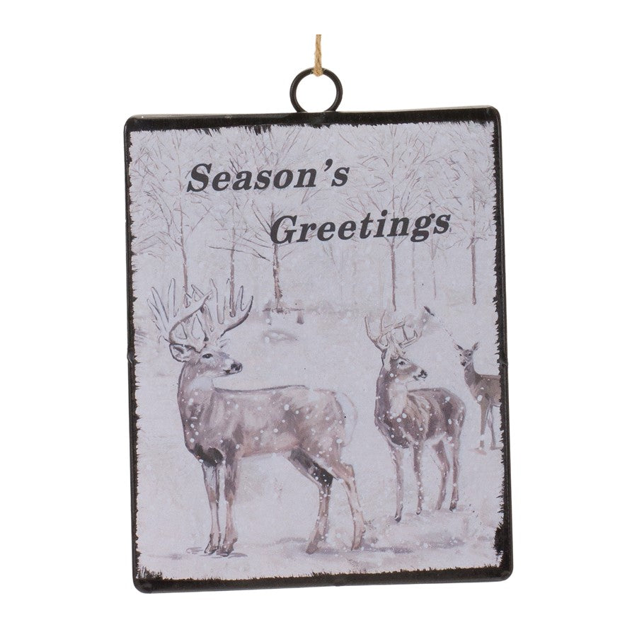 Melrose Glass Seasons Greetings Deer Ornament, Set of 12, White/Brown - 86590DS