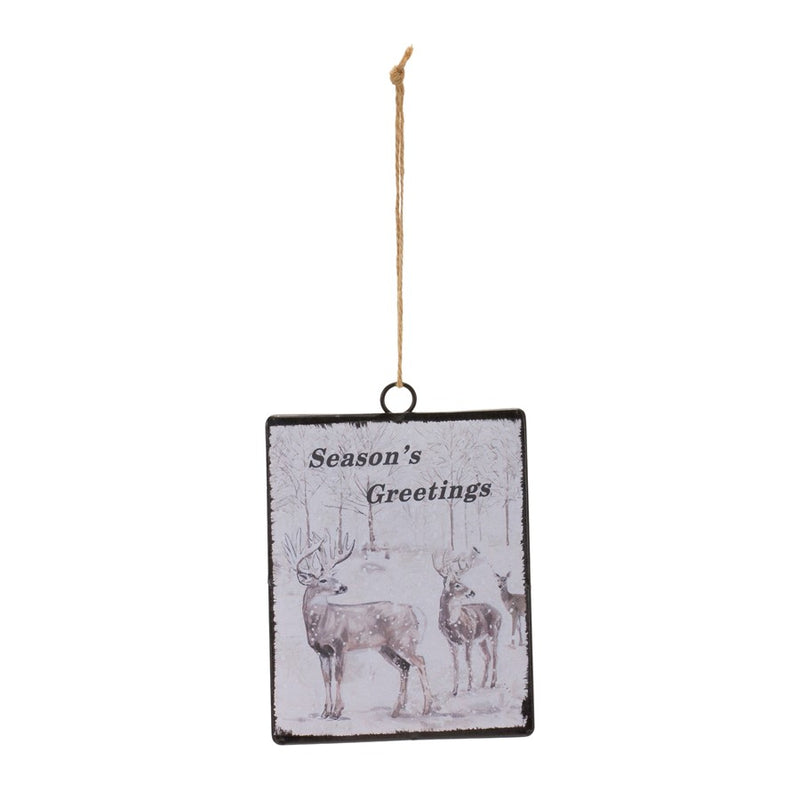 Melrose Glass Seasons Greetings Deer Ornament, Set of 12, White/Brown
