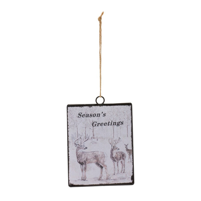 Melrose Glass Seasons Greetings Deer Ornament, Set of 12, White/Brown