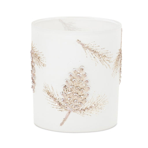 Melrose Glittered Pine Cone Candle Holder, Set of 6, White/Gold