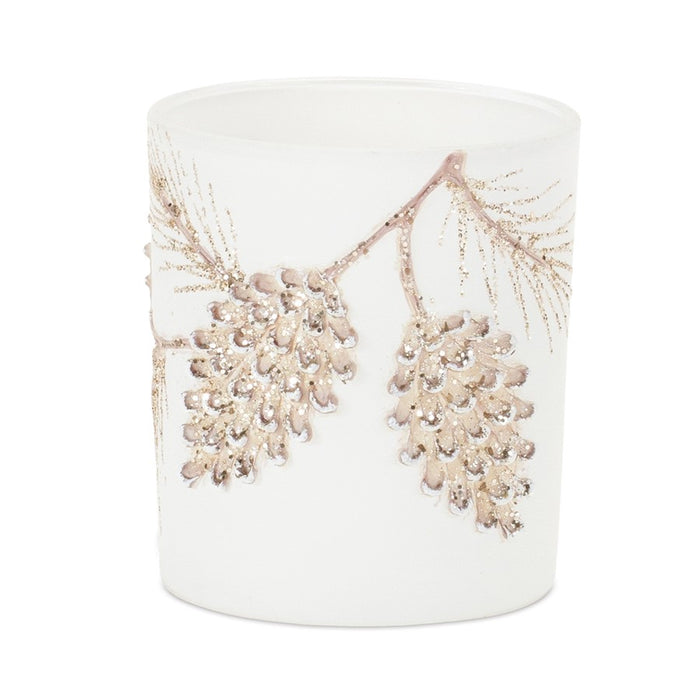 Melrose Glittered Pine Cone Candle Holder, Set of 6, White/Gold