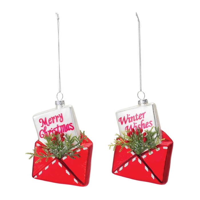 Melrose Glitter Santa Letter Ornament, Set of 12, Red/Green/White