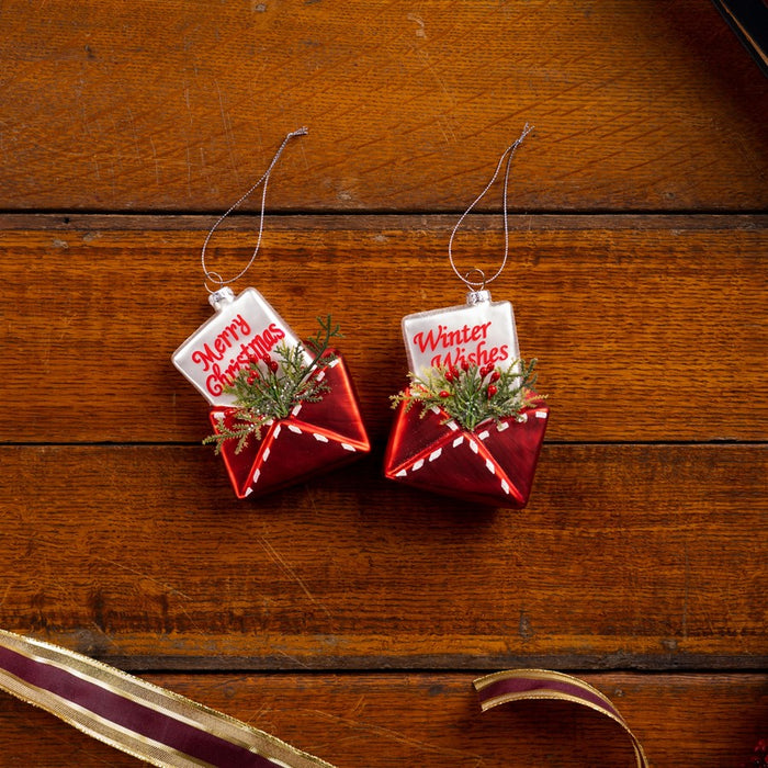 Melrose Glitter Santa Letter Ornament, Set of 12, Red/Green/White