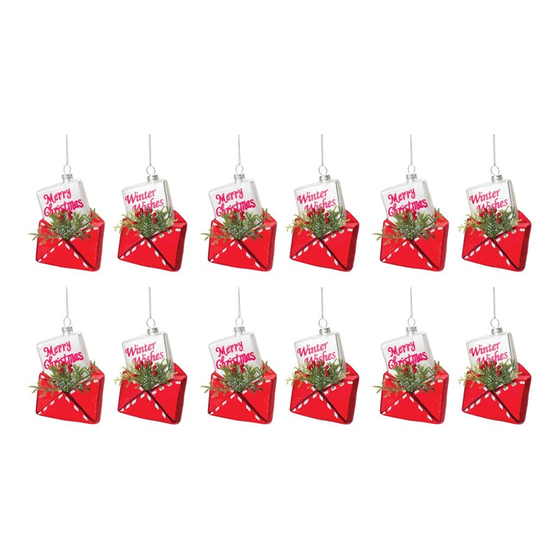 Melrose Glitter Santa Letter Ornament, Set of 12, Red/Green/White
