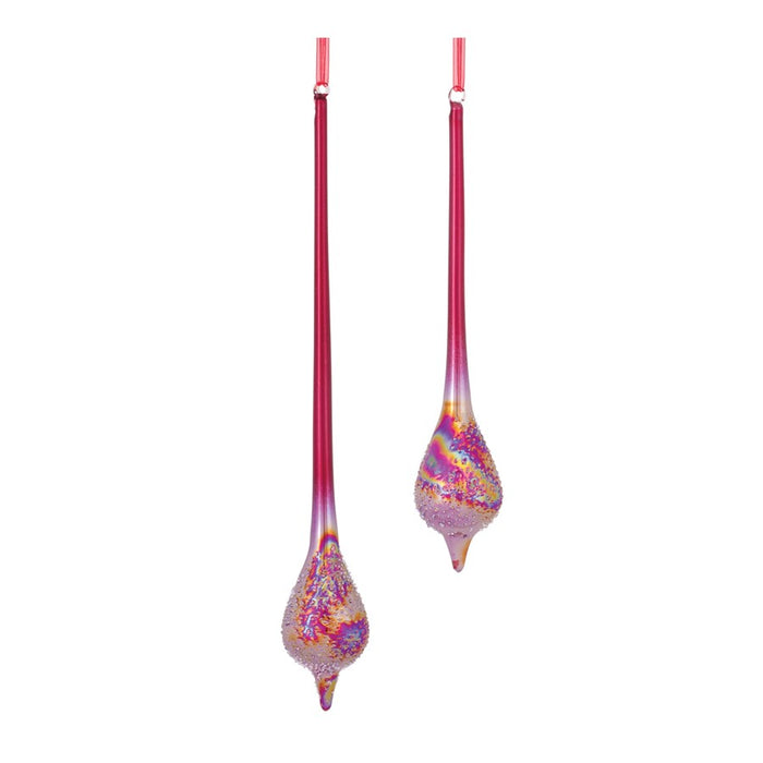 Melrose Irridescent Glass Drop Ornament, Set of 12, Red/Silver - 86596DS