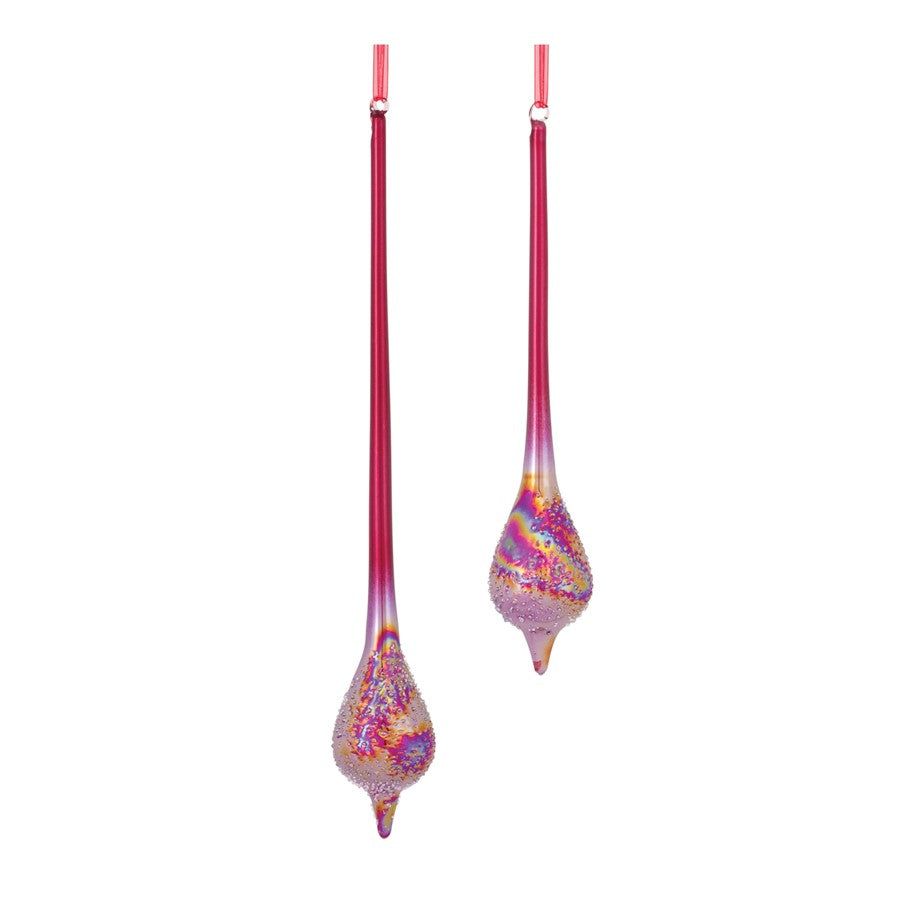Melrose Irridescent Glass Drop Ornament, Set of 12, Red/Silver - 86596DS