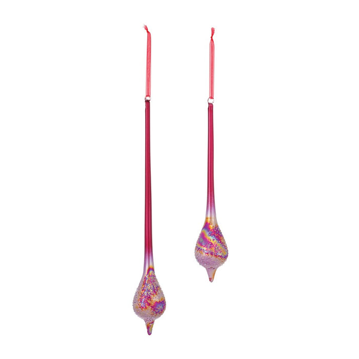 Melrose Irridescent Glass Drop Ornament, Set of 12, Red/Silver