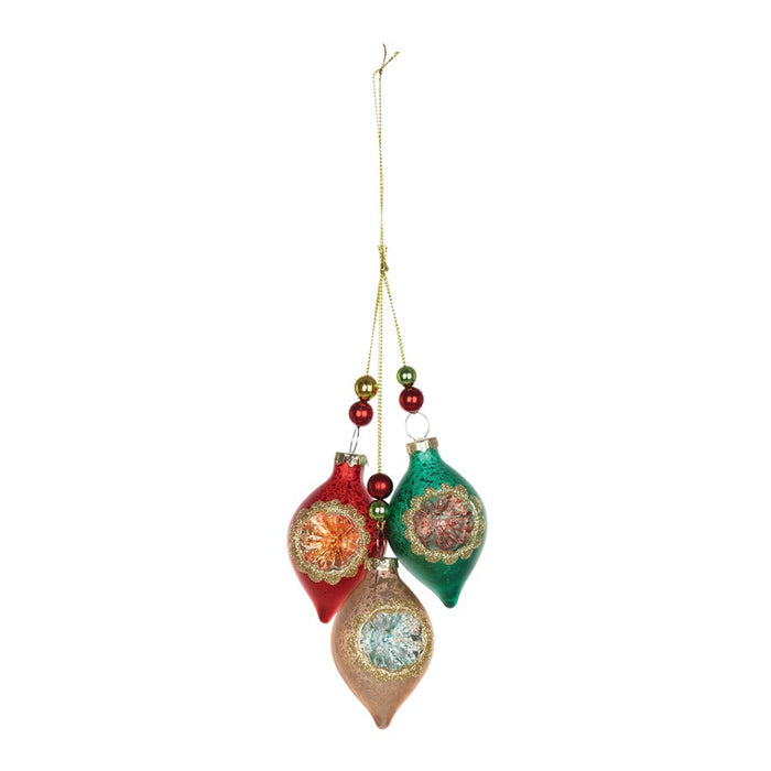 Melrose Glass Reflector Ornament Drop, Set of 12, Red/Gold/Green