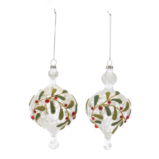 Melrose Beaded Glass Mistletoe Ornament, Set of 6, White/Red/Green