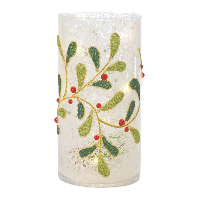 Melrose Beaded Glass Mistletoe Candle Holder, Set of 2, White/Gree/Red - 86602DS
