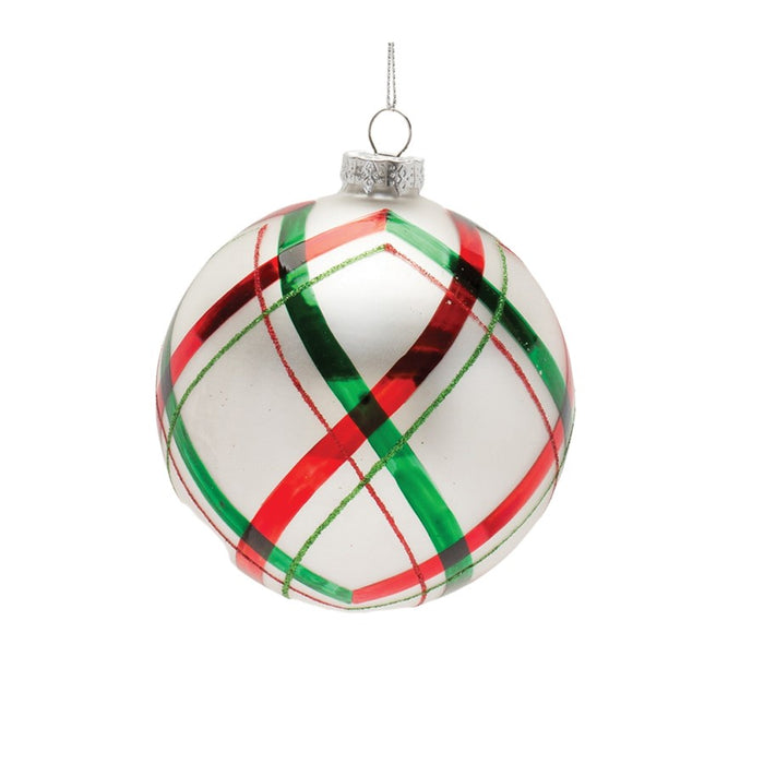 Melrose Plaid Glittered Glass Ornament, Set of 6, Red/White/Green