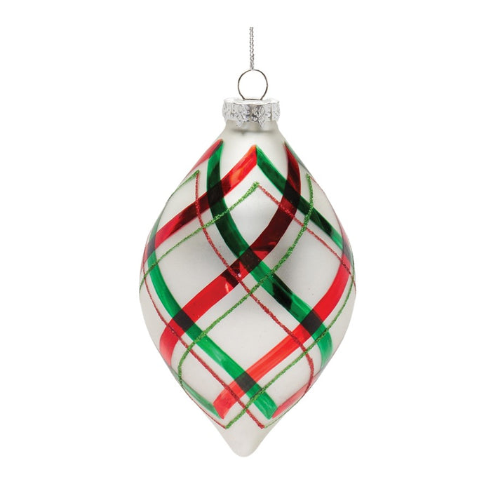 Melrose Plaid Glittered Glass Ornament, Set of 6, Red/White/Green