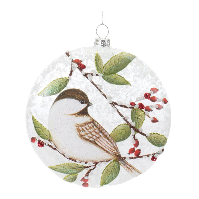 Melrose Glass Chickadee Bird Ball Ornament, Set of 6, White/Green/Red - 86608DS