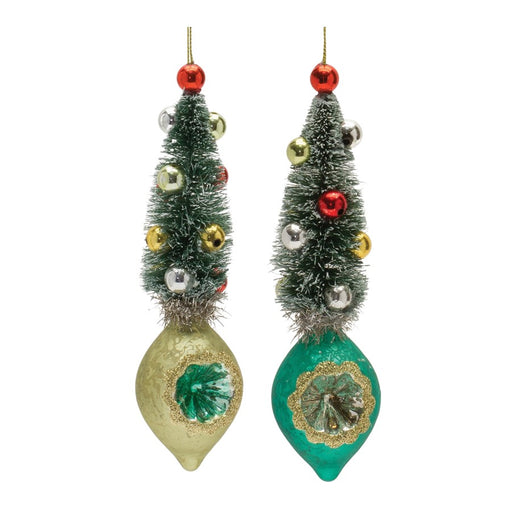 Melrose Pine Tree Reflector Drop Ornament, Set of 12, Green/Gold/Red - 86609DS