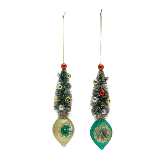 Melrose Pine Tree Reflector Drop Ornament, Set of 12, Green/Gold/Red