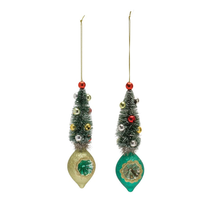Melrose Pine Tree Reflector Drop Ornament, Set of 12, Green/Gold/Red