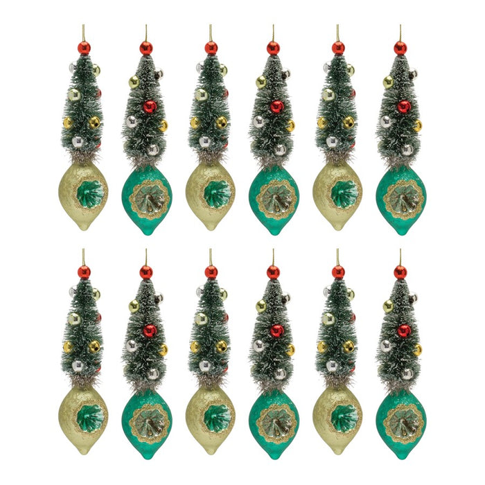Melrose Pine Tree Reflector Drop Ornament, Set of 12, Green/Gold/Red