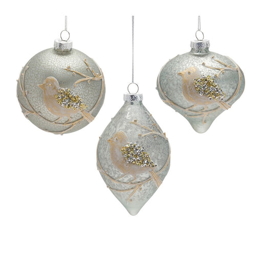 Melrose International Beaded Glass Bird Ornament, Set of 6, Ice Blue - 86610DS
