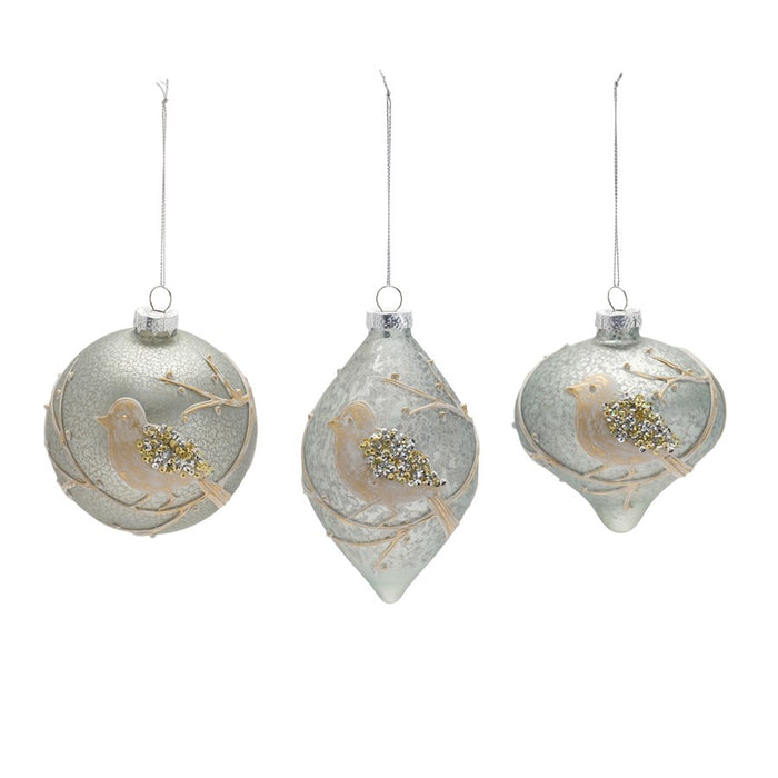 Melrose International Beaded Glass Bird Ornament, Set of 6, Ice Blue