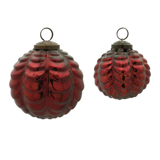 Melrose International Scalloped Glass Ball Ornament, Set of 12, Red - 86612DS
