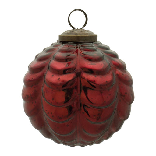 Melrose International Scalloped Glass Ball Ornament, Set of 12, Red