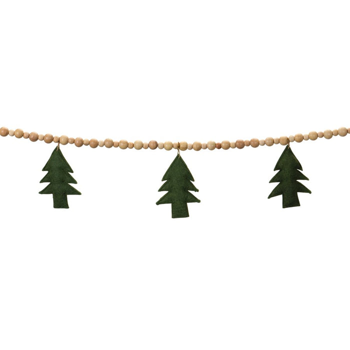 Melrose Wood Beaded Wool Tree Garland, Set of 2, Green/Brown - 86616DS