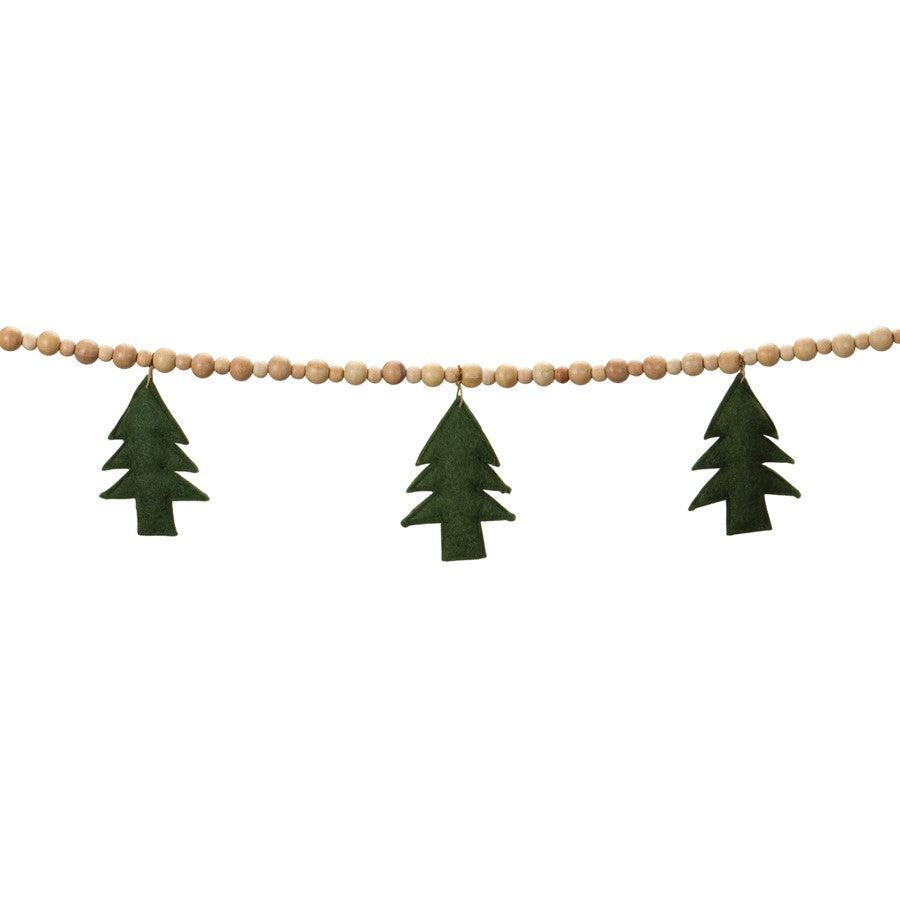 Melrose Wood Beaded Wool Tree Garland, Set of 2, Green/Brown - 86616DS