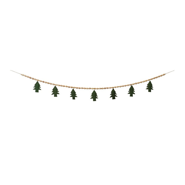 Melrose Wood Beaded Wool Tree Garland, Set of 2, Green/Brown