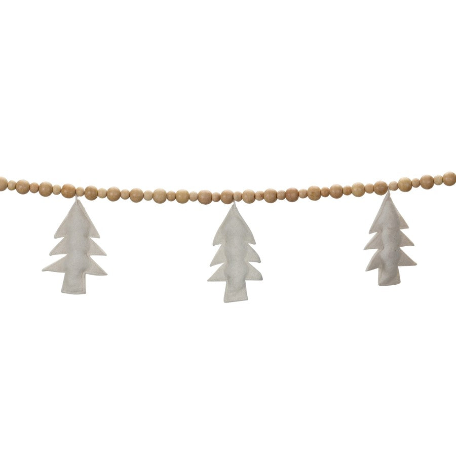 Melrose Wood Beaded Wool Tree Garland, Set of 2, White/Brown - 86617DS