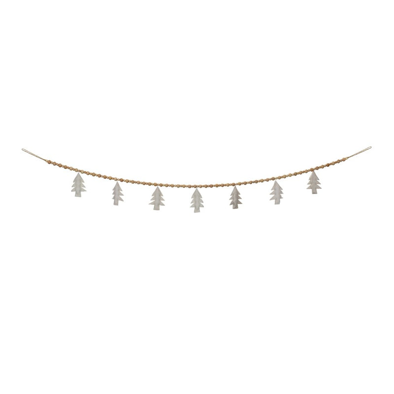 Melrose Wood Beaded Wool Tree Garland, Set of 2, White/Brown