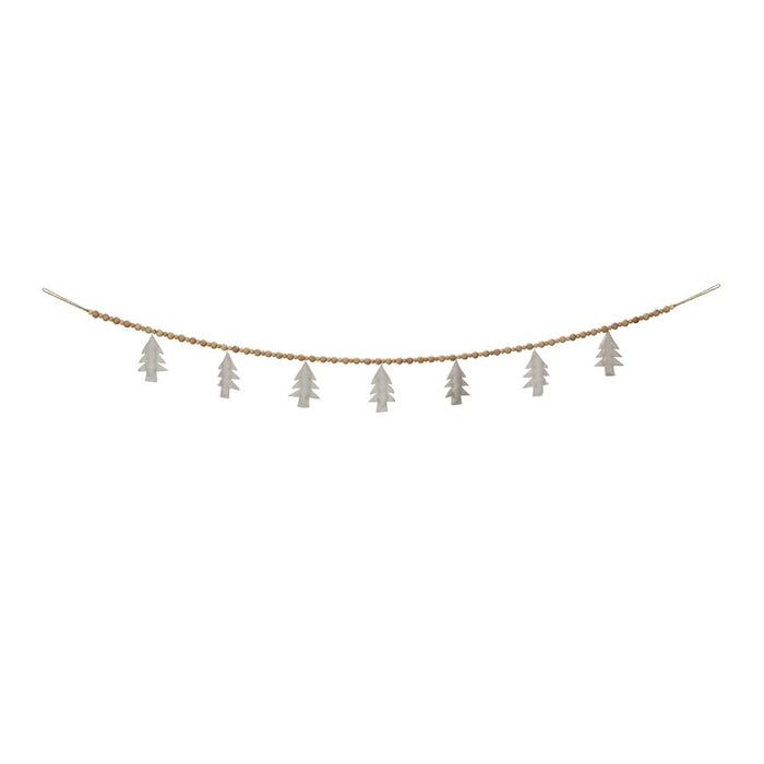 Melrose Wood Beaded Wool Tree Garland, Set of 2, White/Brown