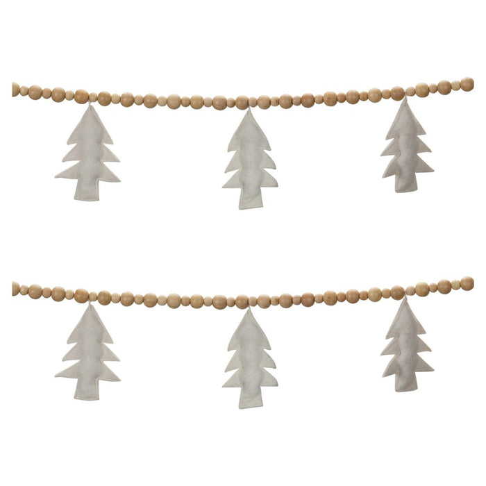 Melrose Wood Beaded Wool Tree Garland, Set of 2, White/Brown