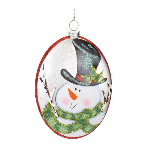 Melrose Glass Snowman Disc Ornament, Set of 12, Red/White/Green - 86621DS